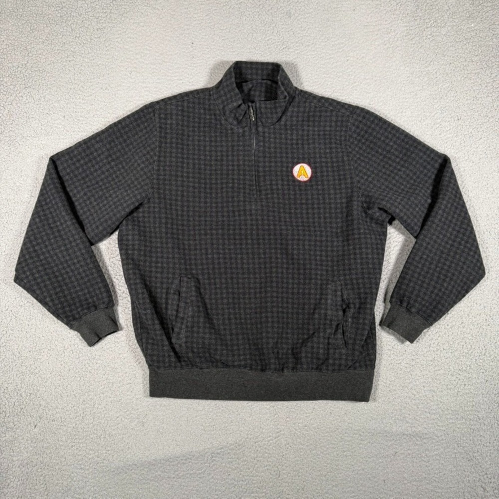 Carnoustie Sweater Mens Large Black 1/4 Zip Pullover Plaid Check Golf Preppy